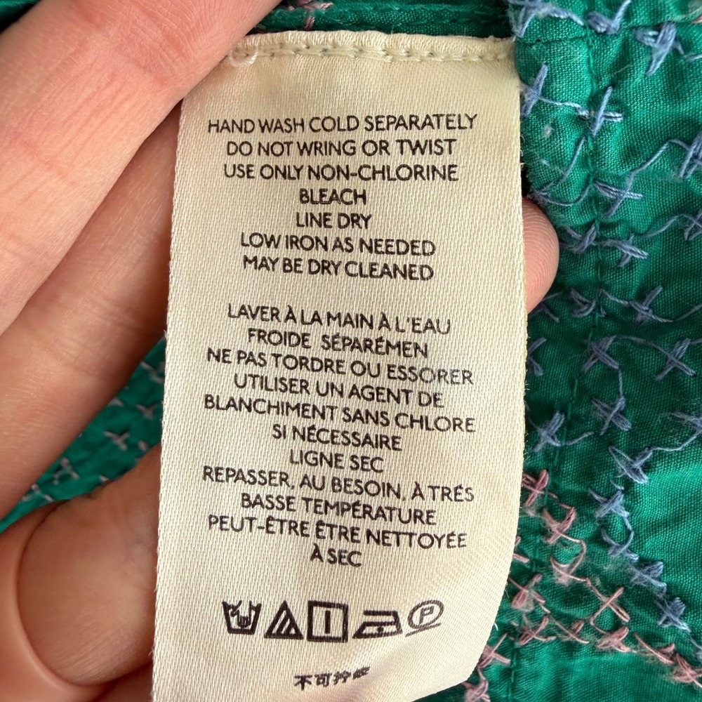 MAEVE by ANTHROPOLOGIE Green Ruffled Button Down Bohemian Ladies Blouse, S - Picture 4 of 6